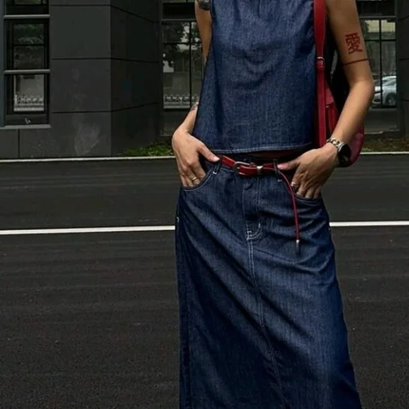 Denim Wide-Leg Women Jeans Skirt - Blue - Picture 2 of 2